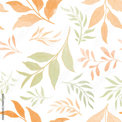 Autumn leaves seamless pattern. Season floral drawn flourish autumnal texture. Fall leaf nature icon white background.