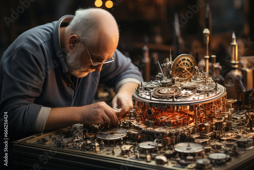 A precise watchmaker assembling intricate timepieces with precision tools. Concept of precision and artistry. Generative Ai.