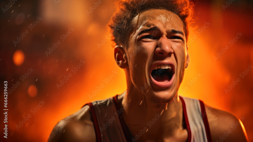 Portrait of a young african-american basketball player screaming
