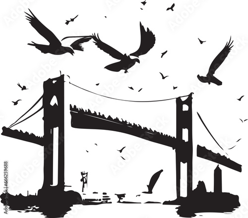 Black and white design of Istanbul Bridge - T-shirt design - Line art.
