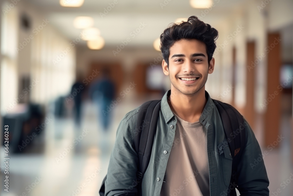 Portrait of a young smiling Indian student in a university setting Portrait of a young smiling Indian student in a university setting