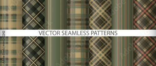 Set tartan fabric pattern. Check seamless texture. Plaid textile background vector.