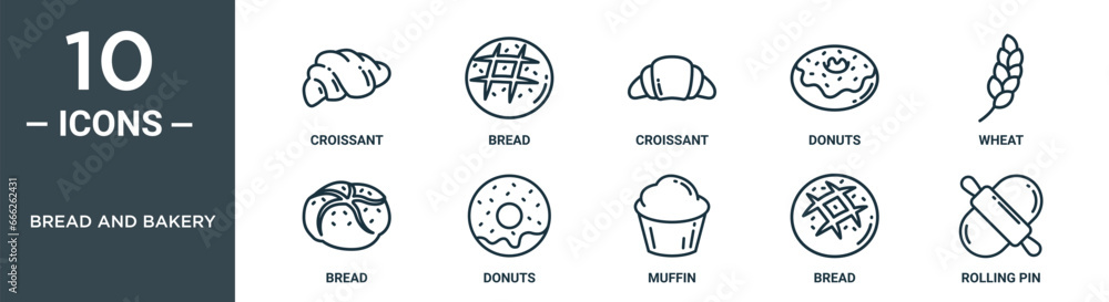 bread and bakery outline icon set includes thin line croissant, bread ...
