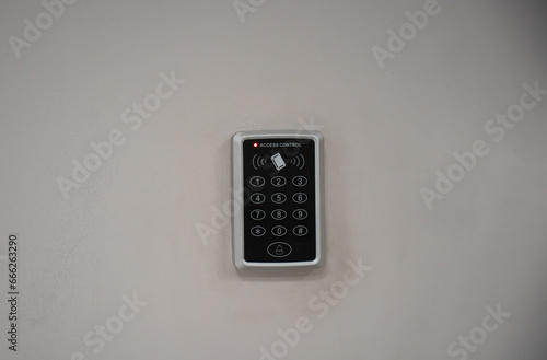 Secure password on keyboard for opening door. The security code combination to unlock the door