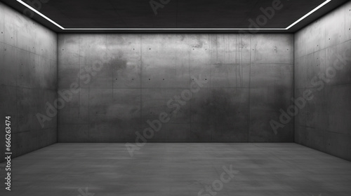 Empty dark abstract concrete room smooth interior. Architectural background Night view Generative Ai