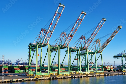 Cranes line the quayside at the Port of Los Angeles container terminal.
