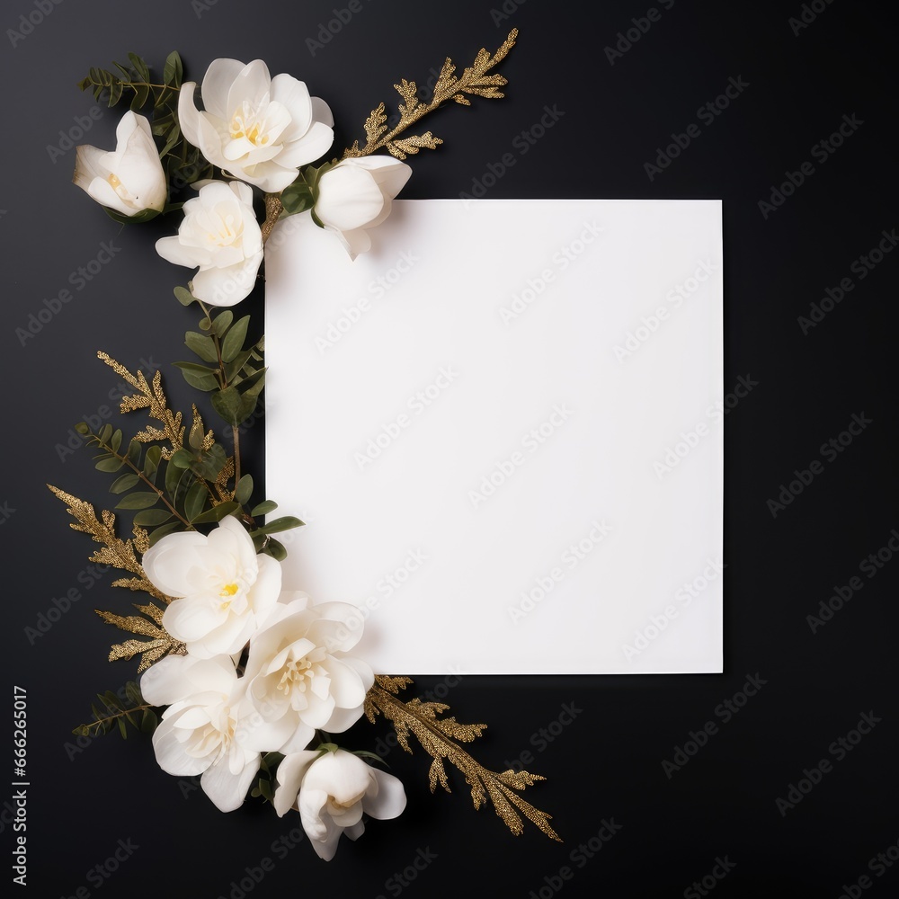 marriage invitation postcard paper mockup romance floral wedding blank paper template black white