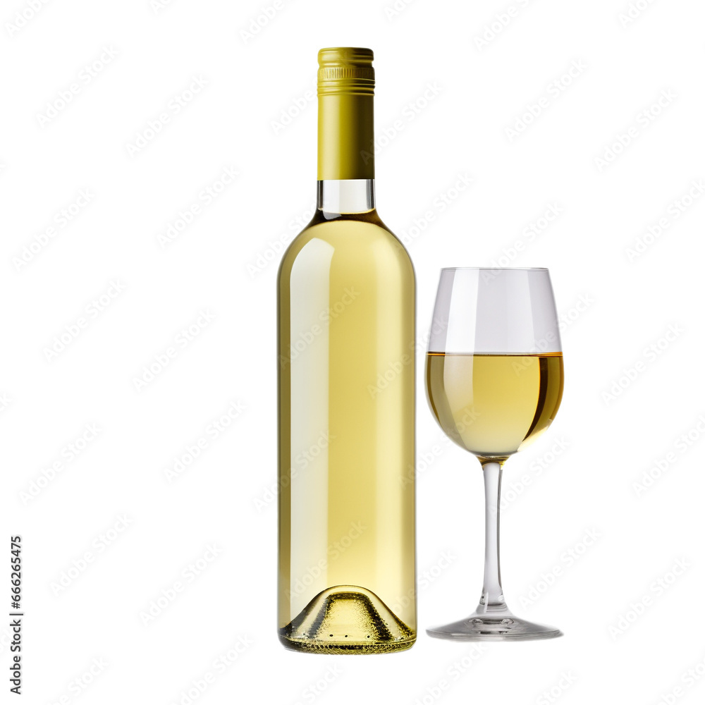 bottle and glass of white wine render isolated on white background, ai generated