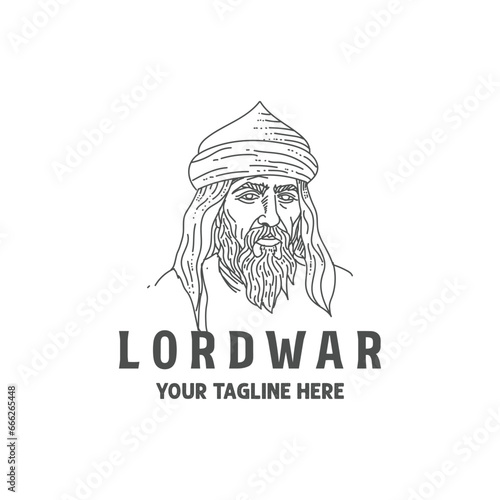 Canvas Print Middle East or Arabian Strong Brave Knight Lord War King Hero with Turban Illust