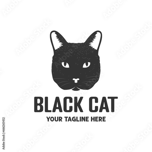 Vintage Retro Black Pussycat Cat Kitty Head Face Logo Icon Illustration © AFstudio87