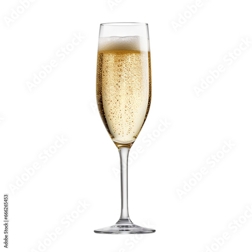 glass of champagne with gas bubbles isolated on white background, ai generated