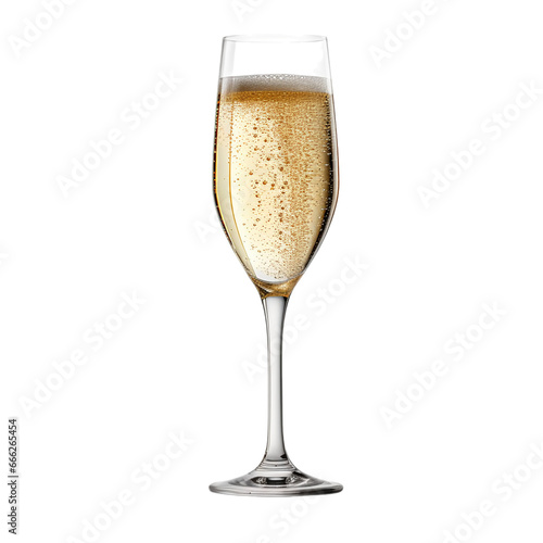 glass of champagne with gas bubbles isolated on white background, ai generated