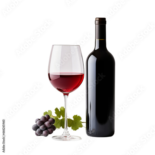 bottle and glass of red wine render isolated on white background, ai generated