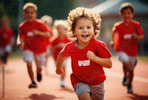 Kids love sports. An active lifestyle is the key to health. A healthy lifestyle from an early age, an active child. Physical activity, exercise, strong body. © Alla