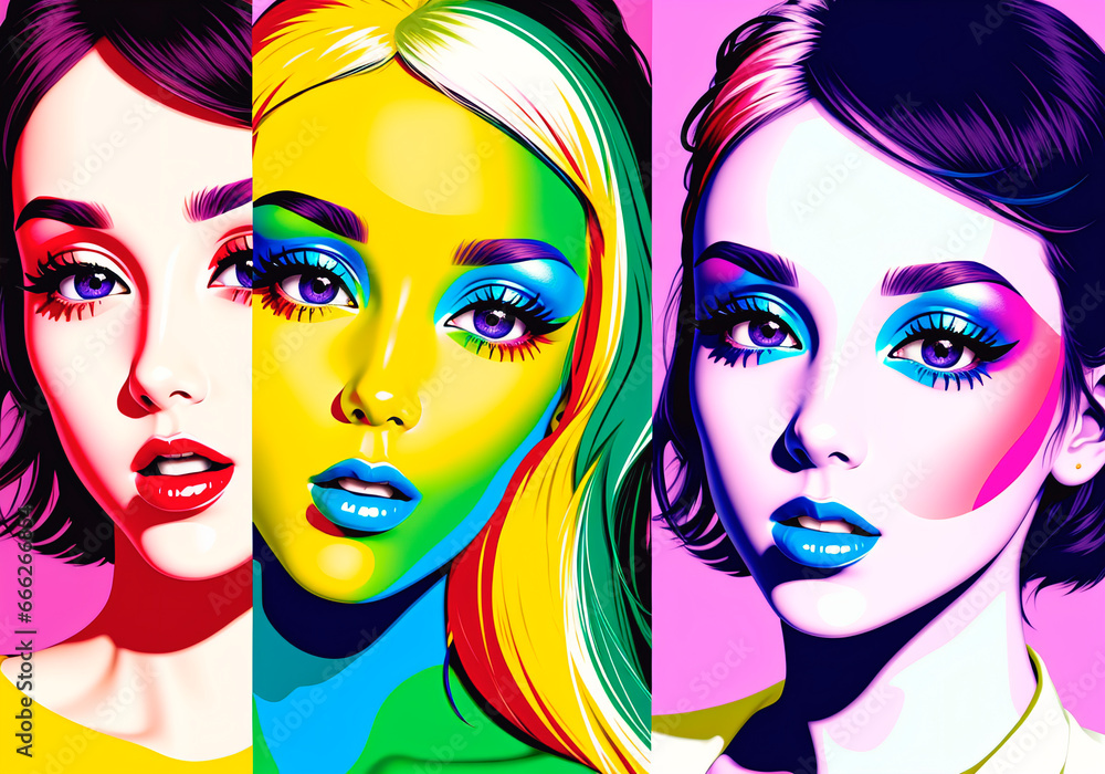Obraz premium Beautiful young woman face in pop art style.