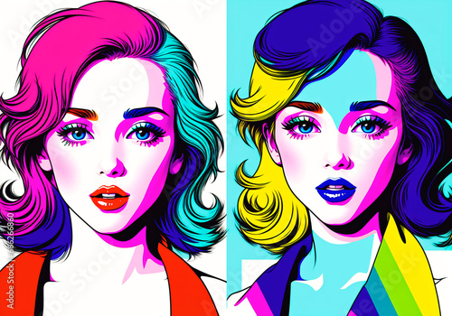 Beautiful young woman face in pop art style.