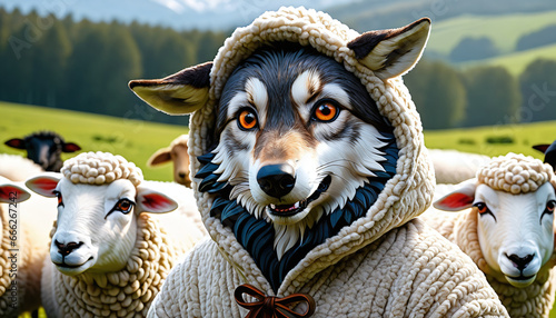 Fotografia Deceptive wolf in sheepskin costume.