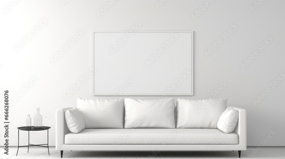 Blank empty frame poster mockup portfolio living room presentation furniture living room white Blank empty frame poster mockup portfolio living room presentation furniture living room white