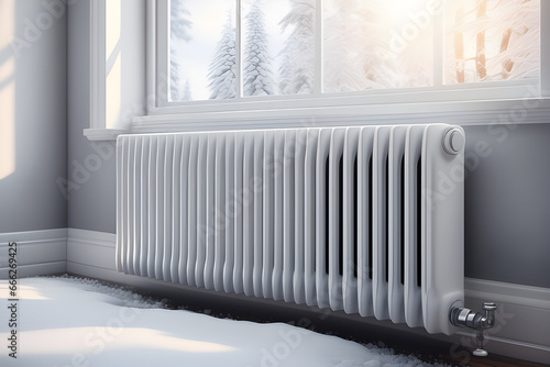 Wallpaper Mural concept no heating, cold white radiators in the snow, winter view Torontodigital.ca