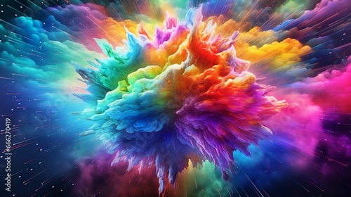 Rainbow human brain explosion  cognitive overload  creative inspiration  World Mental Health Day  psychology and neurology.