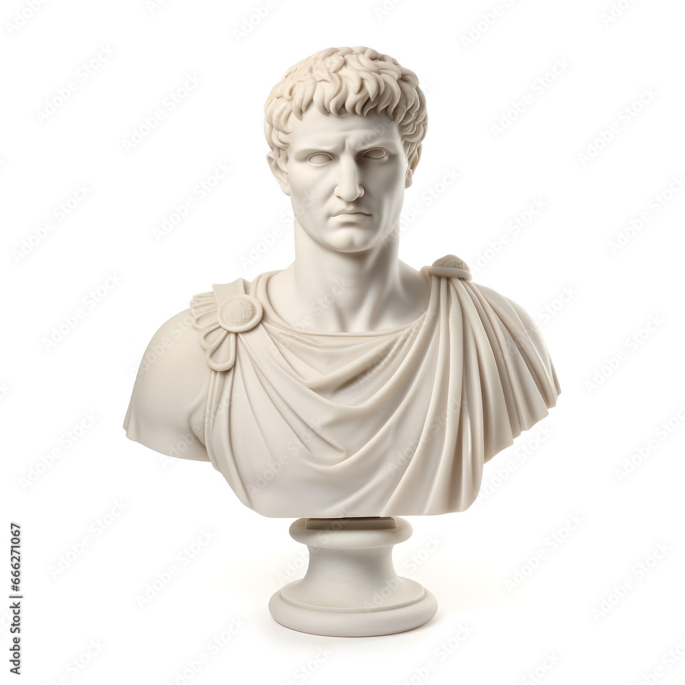 Ancient Rome Style white marble bust isolated on a white background 
