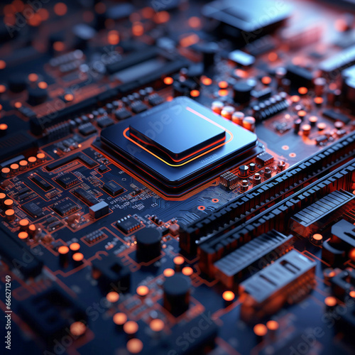 Abstract technology background of a digital computing system with processor and electronic circuit