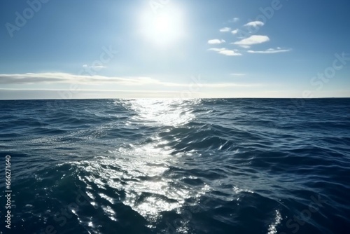 Landscape of ocean bathed in sunshine. Generative AI