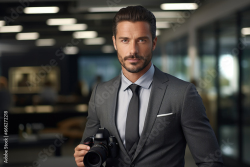 Stylish Businessman and Photographer in His Modern Office Studio Portrait © AiAgency