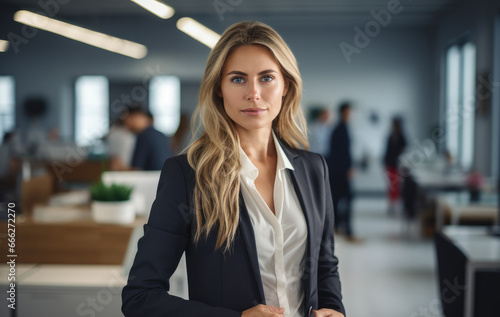 Elegantly Dressed Businesswoman in a Modern Corporate Setting