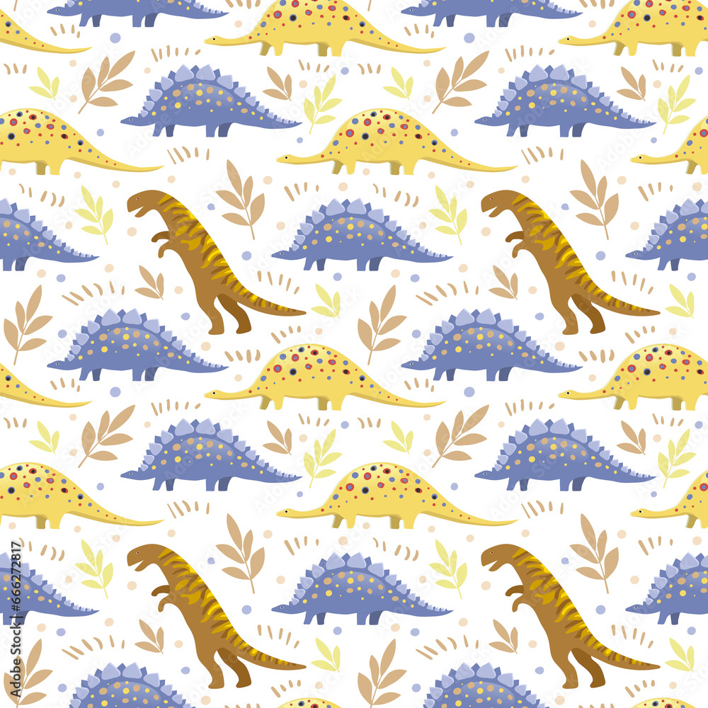 Seamless abstract texture with cute simple dinosaurs Seamless abstract texture with cute simple dinosaurs