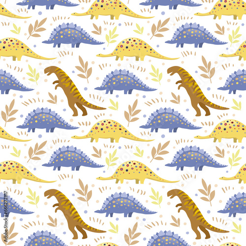Seamless abstract texture with cute simple dinosaurs
