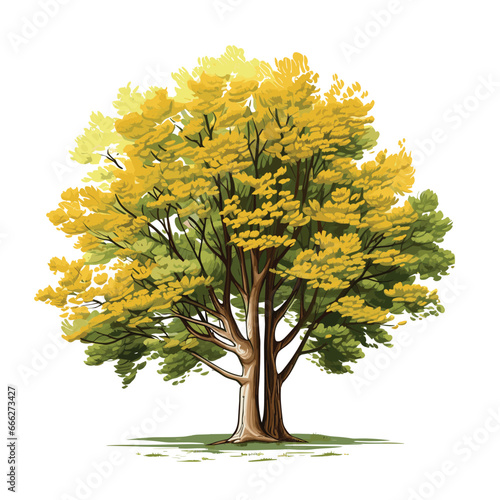 Hand Drawn Flat Color Beech Tree Illustration