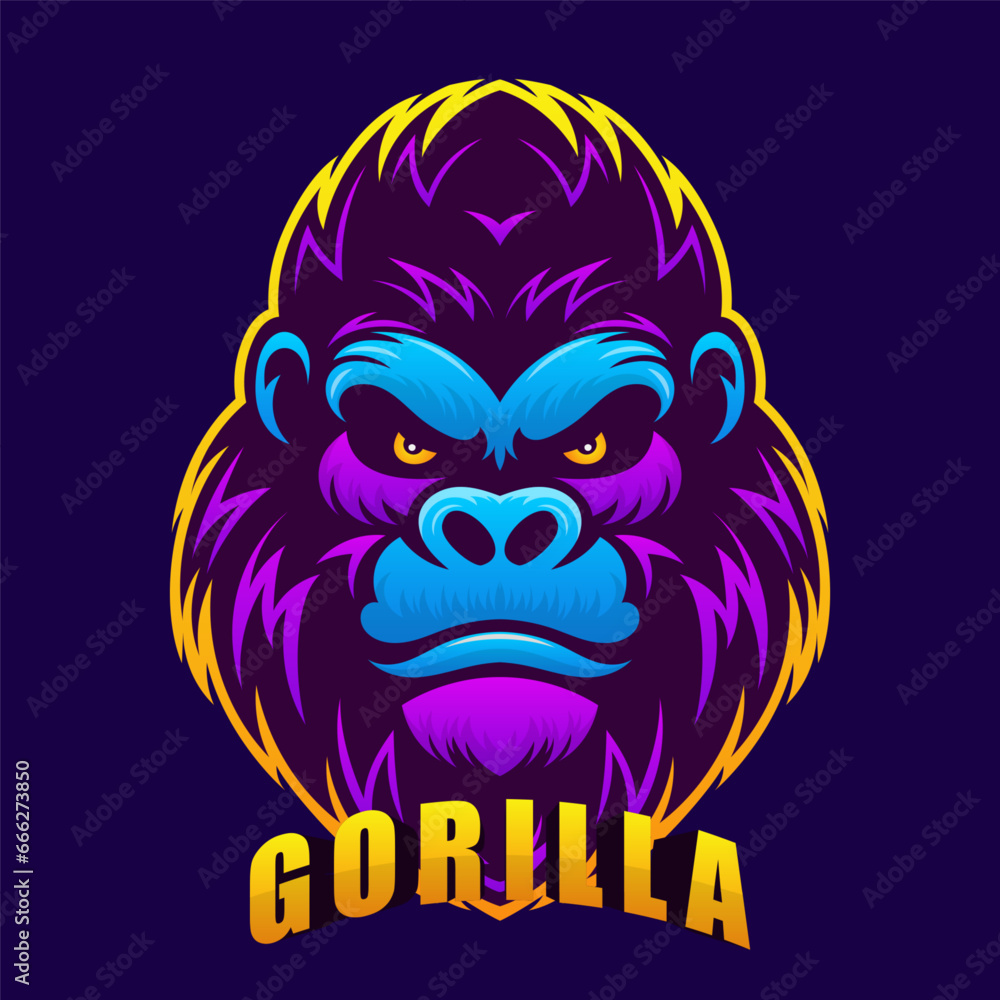 Fototapeta premium Angry gorilla head. Cartoon icon, logo. Vector illustration