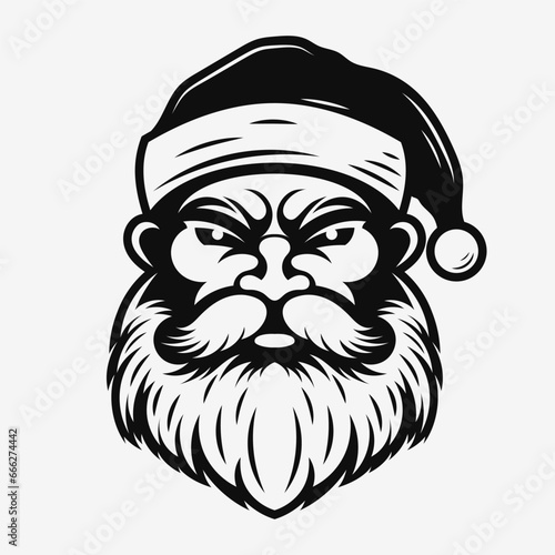 Angry Santa Claus logo. Vector mascot design. Black and white icon