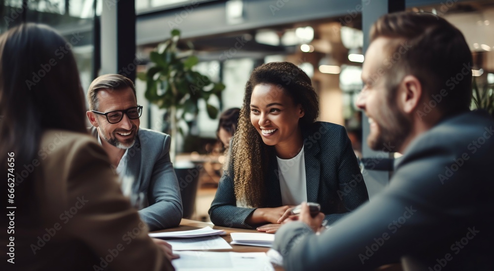 Unified Vision: Diverse Business Team Collaborating in Daylit Office. Generative ai Unified Vision: Diverse Business Team Collaborating in Daylit Office. Generative ai