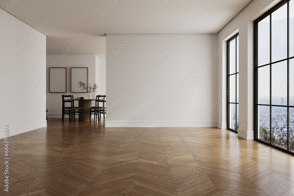 Fototapeta premium Modern bright interior empty room , table with chairs. Mock up. Suitable for interior rooms furniture template.