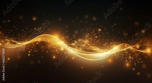 Golden Digital Particle Wave with Glistening Stars. Generative ai