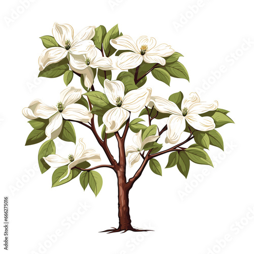Hand Drawn Flat Color Dogwood Tree Illustration