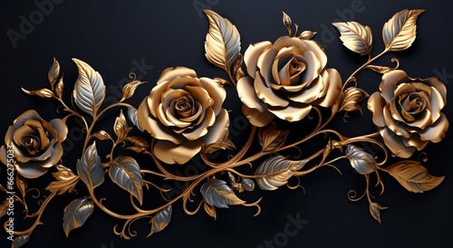 Fototapeta Naklejka Na Ścianę i Meble -  Elegant Golden Roses on a Dark Backdrop. Generative ai