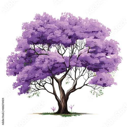 Hand Drawn Flat Color Jacaranda Tree Illustration photo