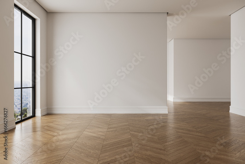 Modern bright interior empty room with white walls. Mock up. Suitable for interior rooms furniture template. photo