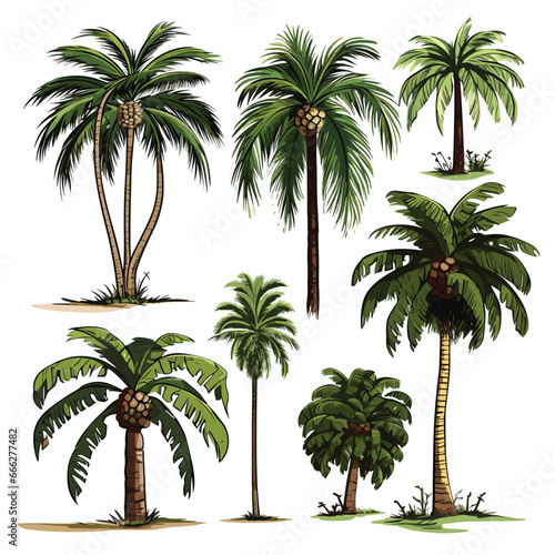 Hand Drawn Flat Color Palm Trees Set Illustration