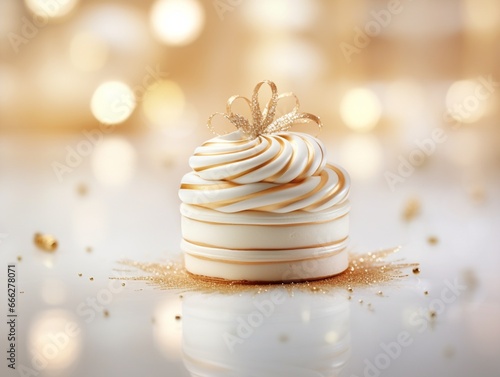 White and gold colored luxury elegantly sweets at Christmas with cozy blur background