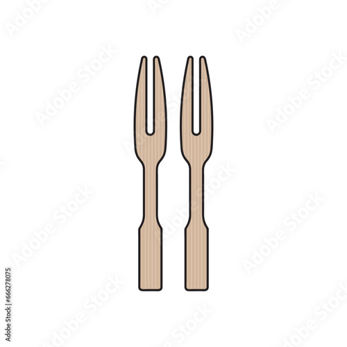 Kids drawing Cartoon Vector illustration wooden mini fork Isolated in doodle style