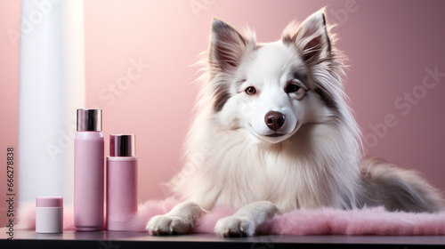 a dog with grooming products templates