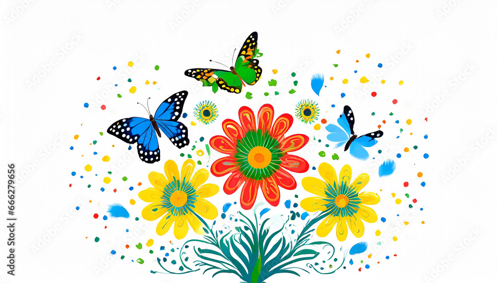 abstract floral background with butterflies. Generative AI
