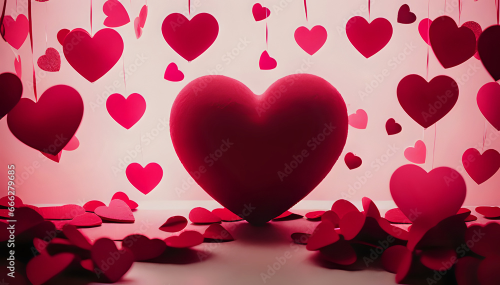 Romantic Valentine's Day Background: Elegant Heart-Shaped Decor, Red Roses, and Love Symbols for Memorable Designs