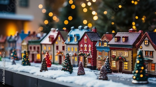 A festive Christmas village display with miniature houses  © Halim Karya Art