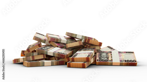 3D rendering of Stacks of South Sudanese pound notes