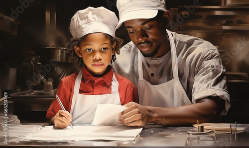 Father cooking with his lit...
